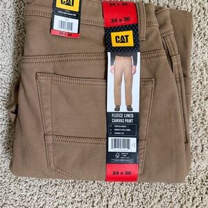 CAT Men’s Fleece Lined Utility Work Pants Heavy Duty Canvas,Brown 34X30